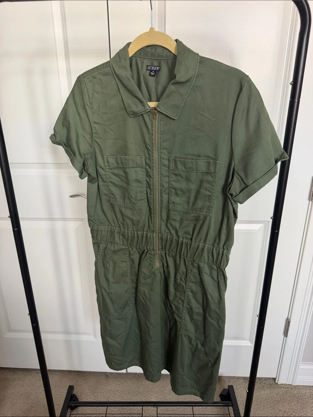 J. Crew Olive Green Zip-Front Utility Dress Size 10